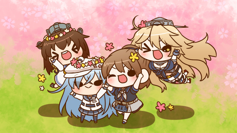 hibiki, yukikaze, iowa, verniy, and intrepid (kantai collection) drawn by yumaru_(marumarumaru)