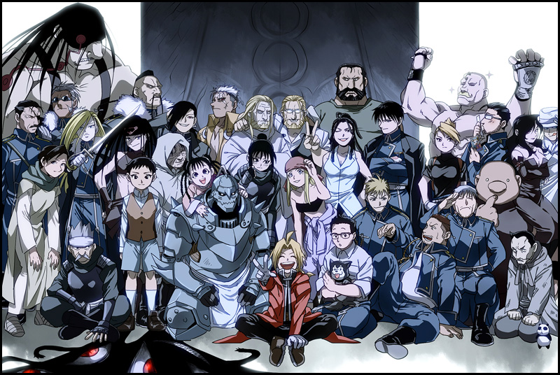 edward elric, alphonse elric, winry rockbell, riza hawkeye, roy mustang, and 33 more (fullmetal alchemist) drawn by mee