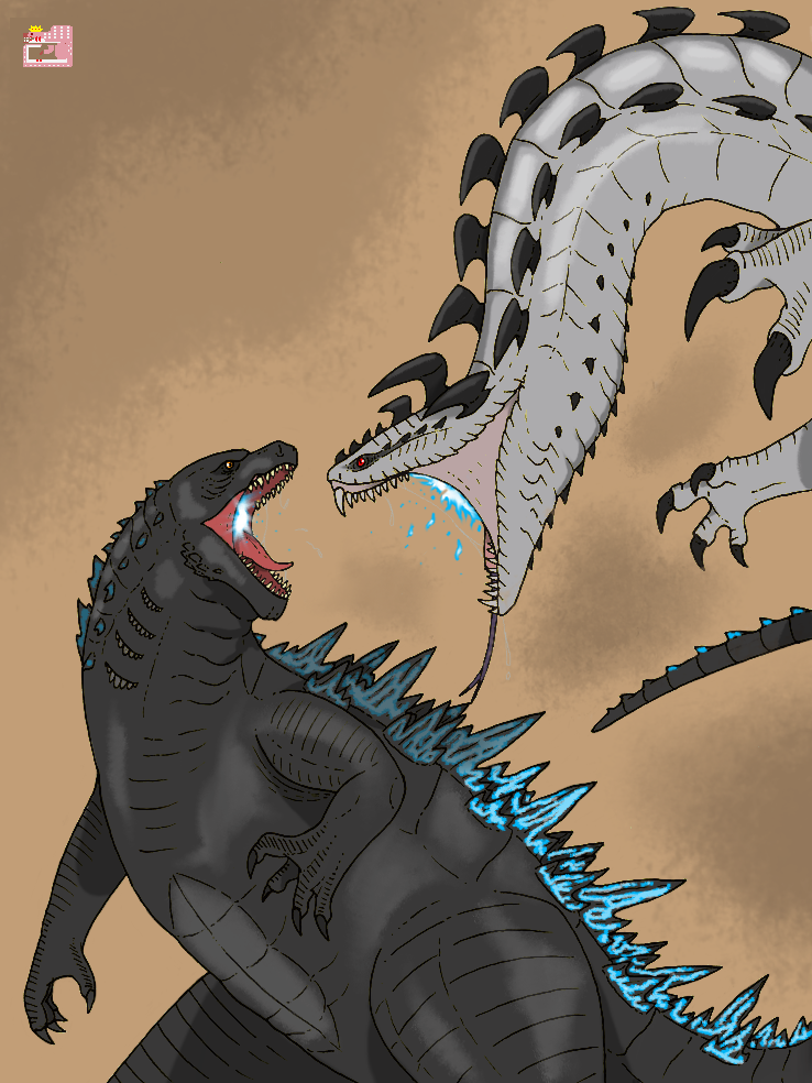 godzilla and dalamadur (monster hunter and 3 more) drawn by king-edmarka