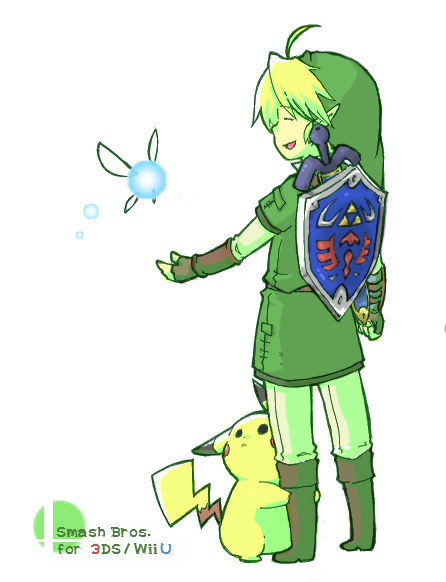 link, pikachu, and navi (pokemon and 2 more) drawn by matsumo_(matsumo_ji)