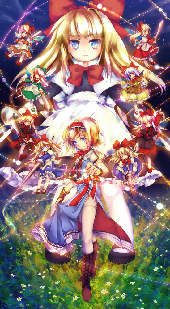 alice margatroid, shanghai doll, hourai doll, and goliath doll (touhou) drawn by enone