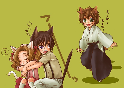 lelouch vi britannia, kururugi suzaku, and nunnally vi britannia (code geass) drawn by mecco