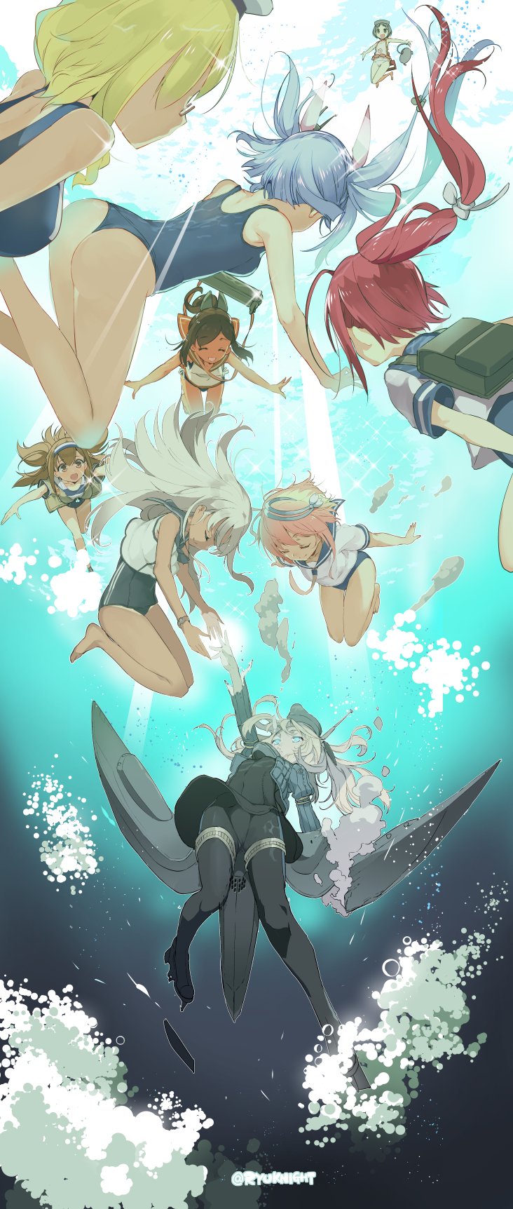 ro-500, i-19, i-58, i-401, u-511, and 4 more (kantai collection) drawn by naitou_ryuu