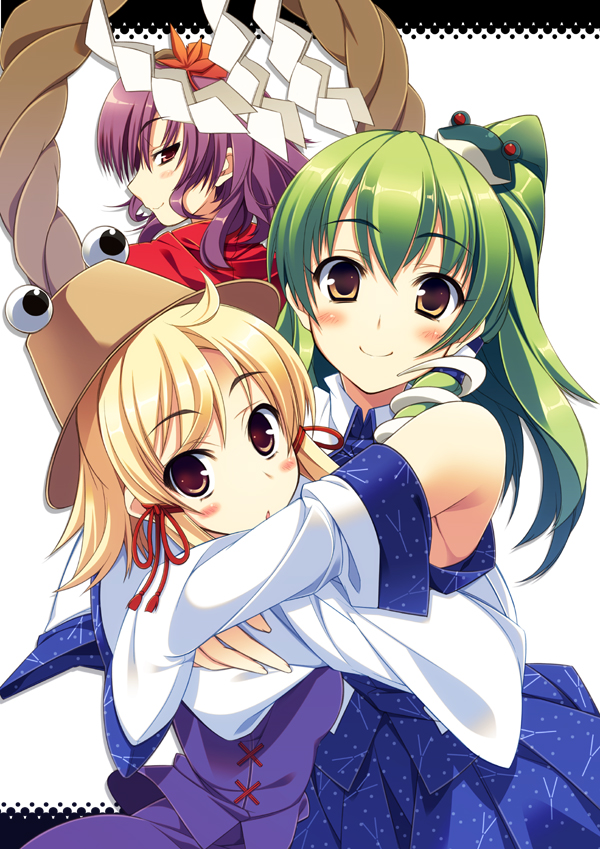 kochiya sanae, moriya suwako, and yasaka kanako (touhou) drawn by amanooni_touri