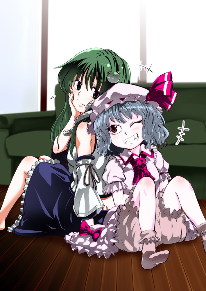 remilia scarlet and kochiya sanae (touhou) drawn by makaizou_(yawo87)