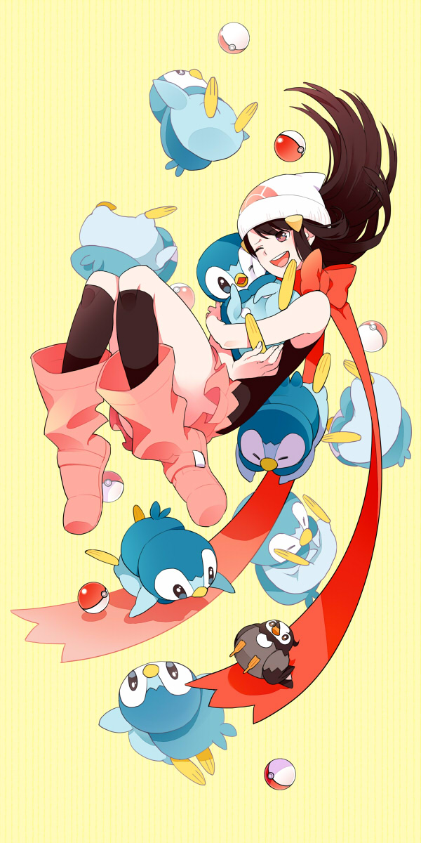 dawn, piplup, and starly (pokemon) drawn by gum_(gmng)