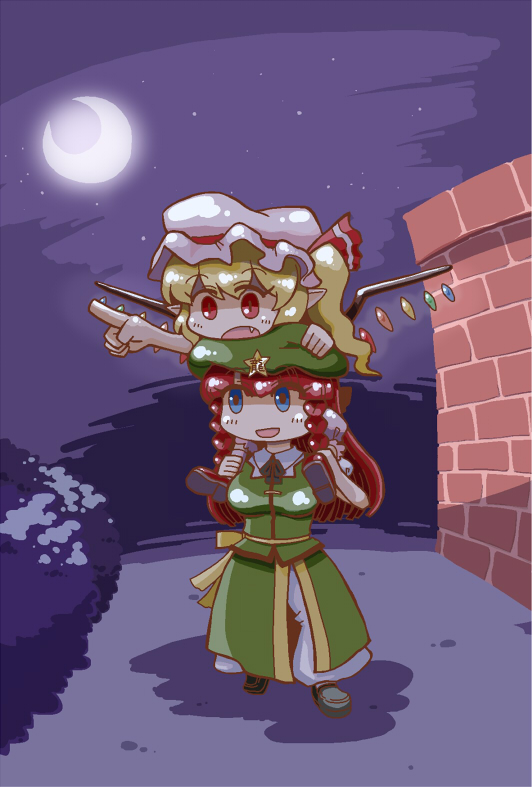 flandre scarlet and hong meiling (touhou) drawn by nohashi_(travel_frontier)