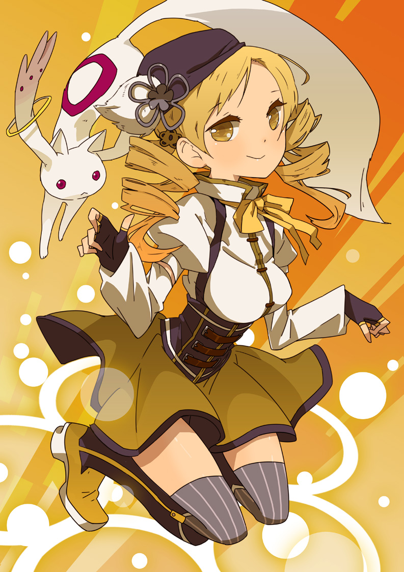 tomoe mami and kyubey (mahou shoujo madoka magica) drawn by ukke