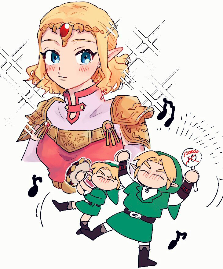 link, princess zelda, and young link (the legend of zelda and 1 more) drawn by yamori_(yamoooon21)