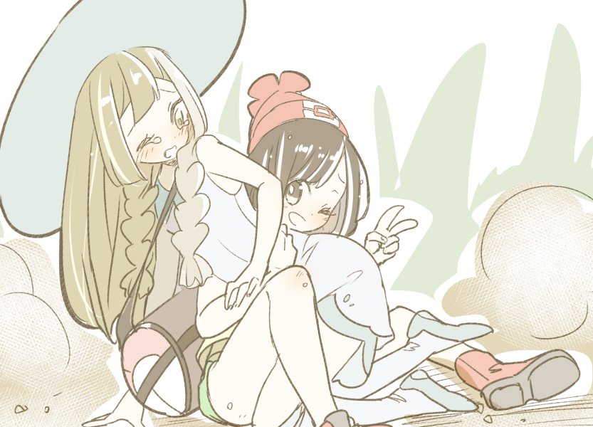 lillie and selene (pokemon and 1 more) drawn by chorimokki