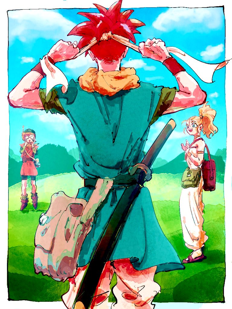 lucca ashtear, crono, and marle (chrono trigger) drawn by amakekke