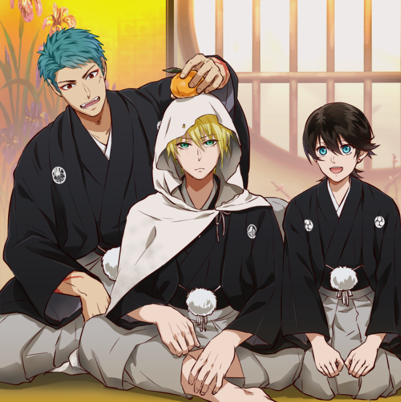 horikawa kunihiro, yamanbagiri kunihiro, and yamabushi kunihiro (touken ranbu) drawn by jigoku_meguri