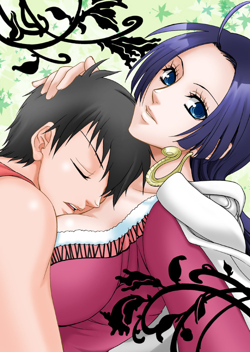 monkey d. luffy and boa hancock (one piece) drawn by chikaburo