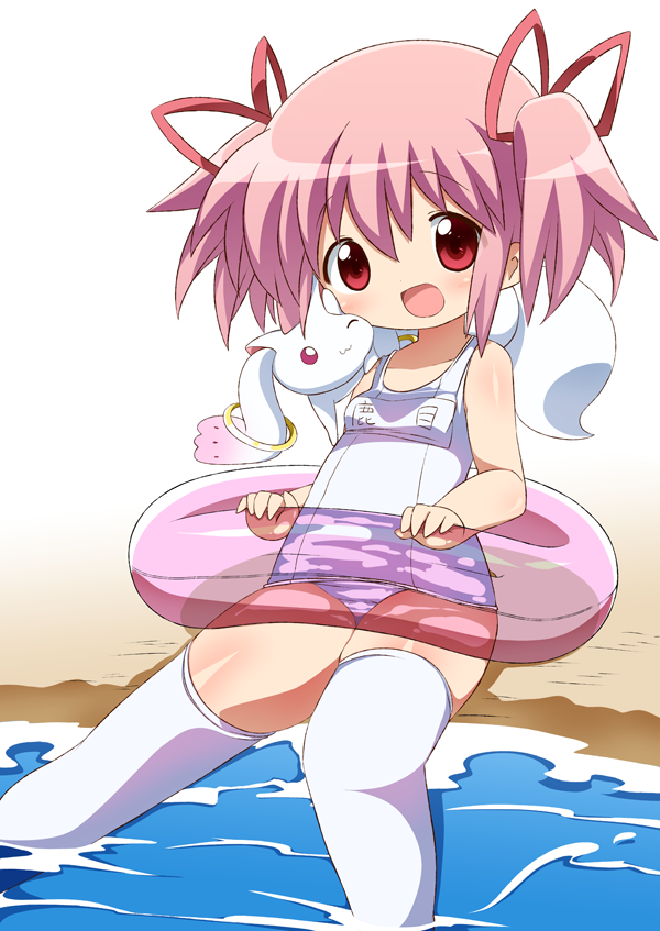 kaname madoka and kyubey (mahou shoujo madoka magica) drawn by meiro_(yuu)
