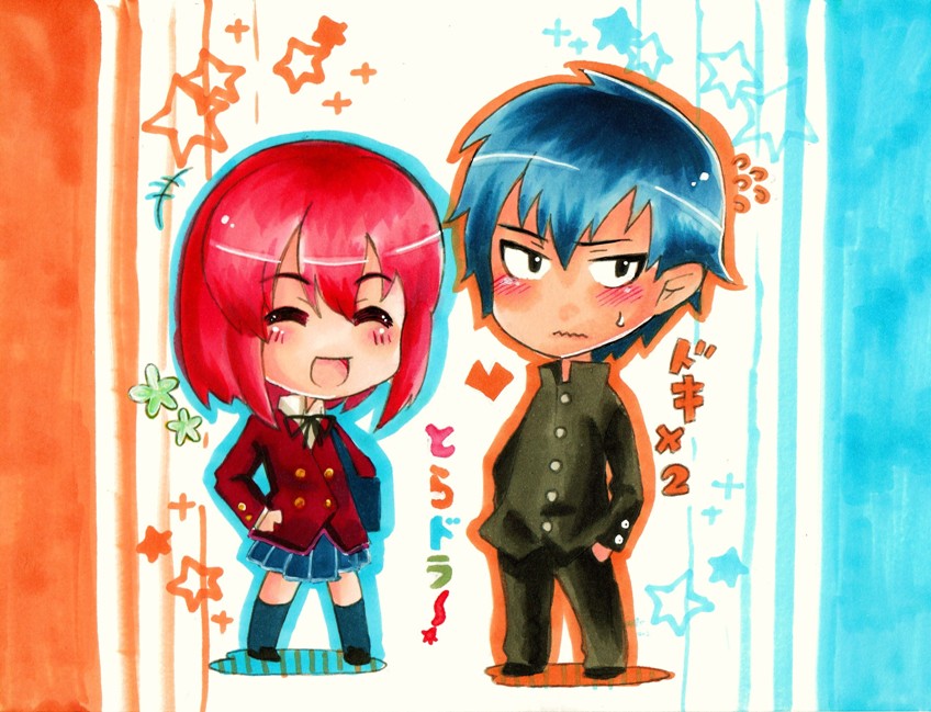 takasu ryuuji and kushieda minori (toradora!) drawn by kotoba_toko