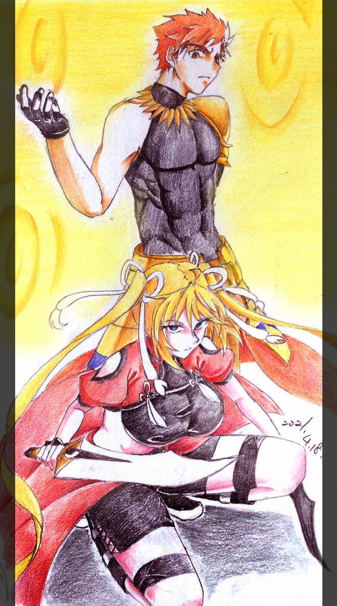 gilgamesh, emiya shirou, archer, and angelica ainsworth (fate and 2 more) drawn by mtrsmtrs