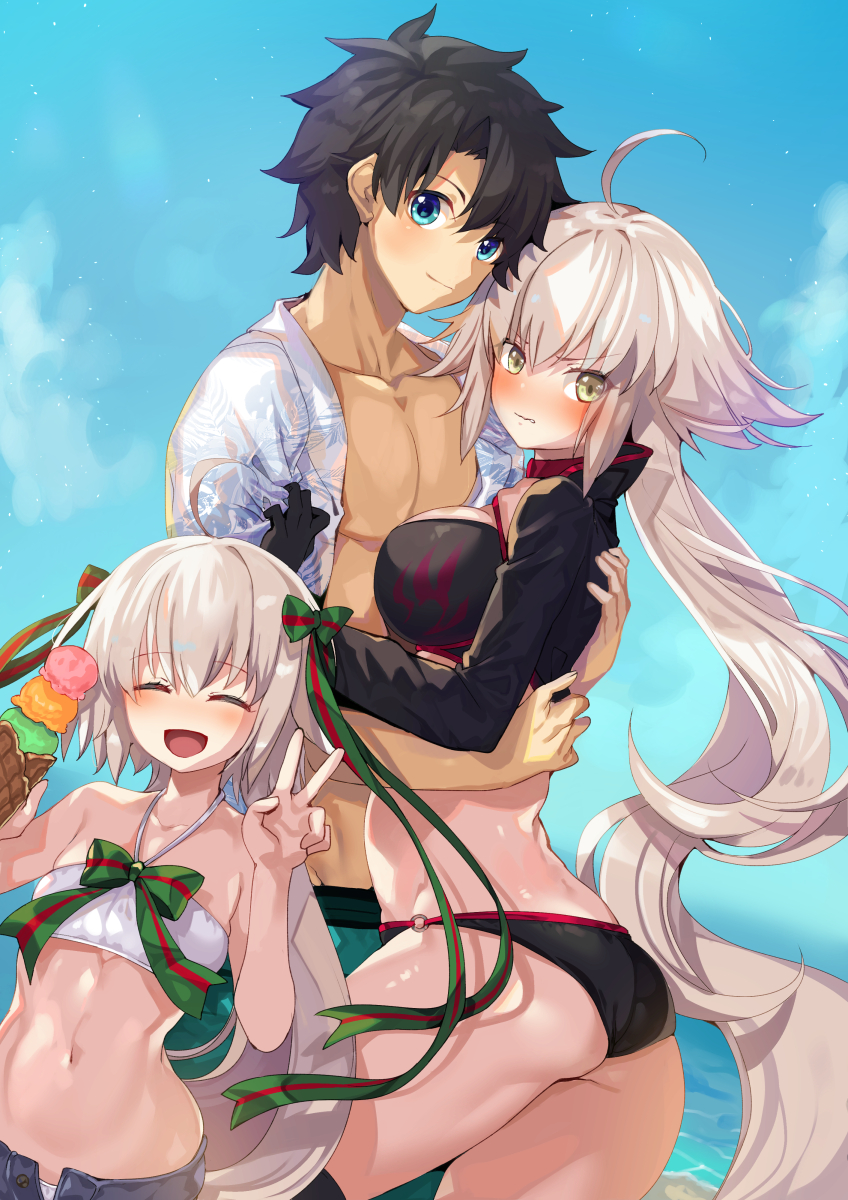 fujimaru ritsuka, jeanne d'arc alter, and jeanne d'arc alter santa lily (fate and 1 more) drawn by ruri_rarako