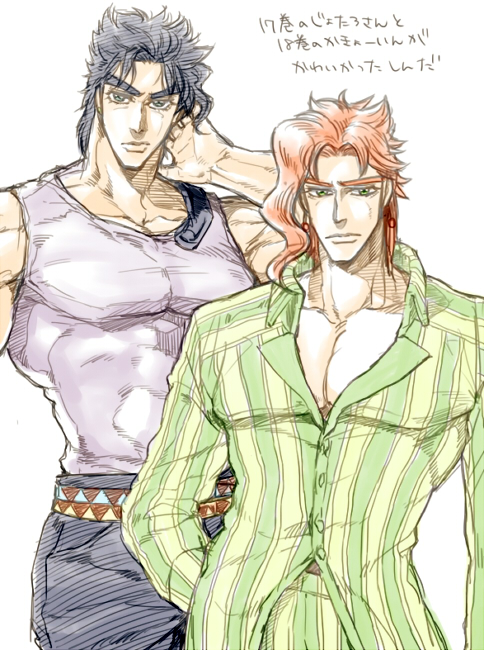 kujo jotaro and kakyoin noriaki (jojo no kimyou na bouken and 1 more) drawn by nkraae