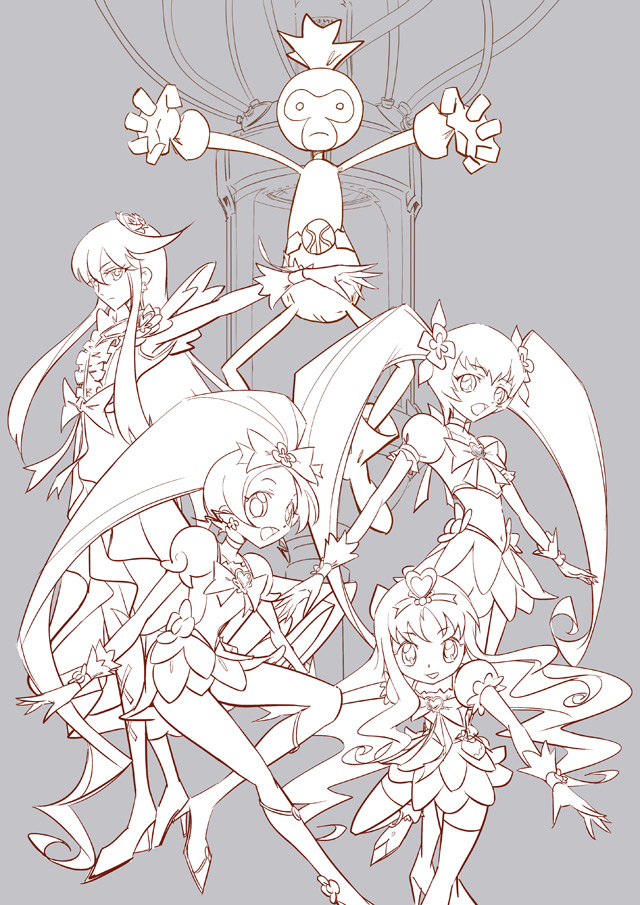 kurumi erika, hanasaki tsubomi, tsukikage yuri, myoudouin itsuki, cure marine, and 4 more (precure and 1 more) drawn by moupii_(hitsuji_no_ki)
