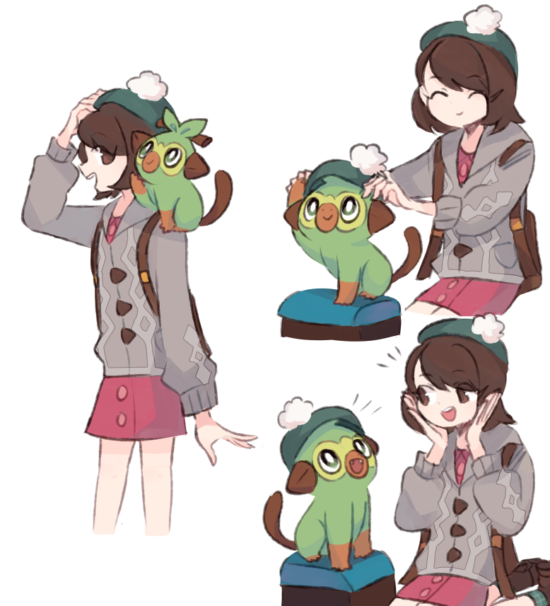 gloria and grookey (pokemon and 1 more) drawn by charamells