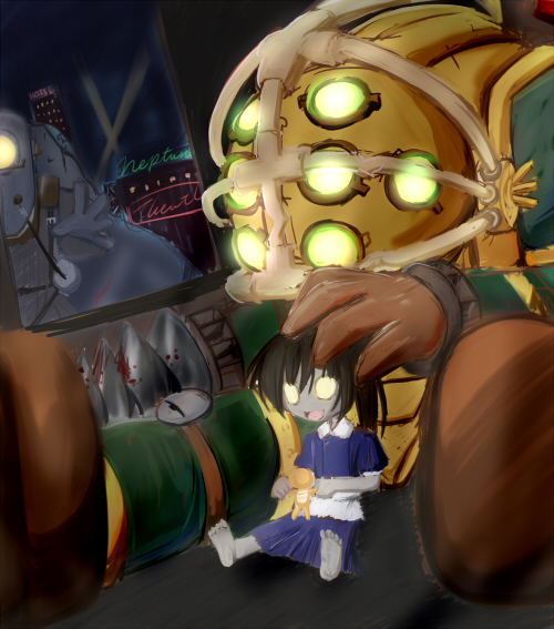 big daddy, little sister, and rosie (bioshock and 1 more) drawn by ichidai_taisa