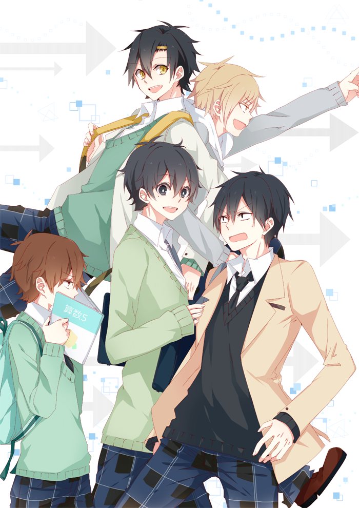 kisaragi shintarou, kano shuuya, seto kousuke, amamiya hibiya, and kokonose haruka (kagerou project and 1 more) drawn by haikimono_shounen