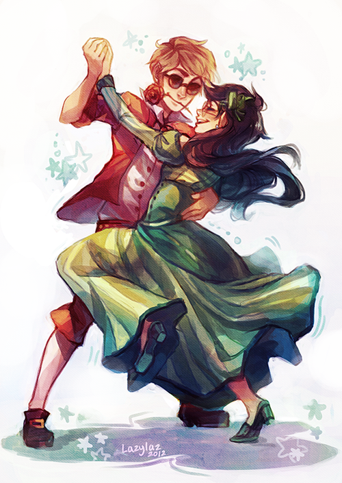 jade harley and dave strider (homestuck) drawn by lazili