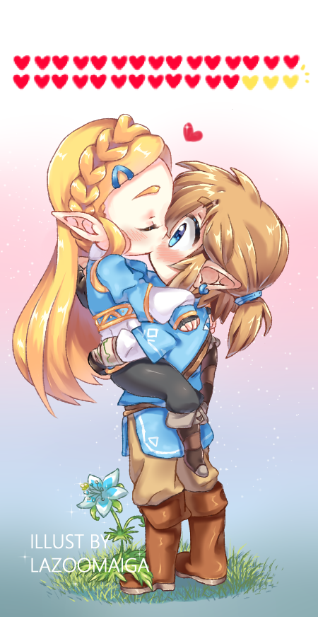 link and princess zelda (the legend of zelda and 1 more) drawn by lazoomaiga