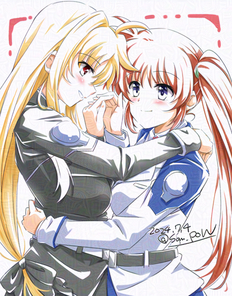 fate testarossa and takamachi nanoha (lyrical nanoha and 1 more) drawn by san-pon