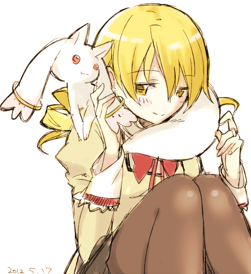tomoe mami and kyubey (mahou shoujo madoka magica) drawn by kamekoya_sato