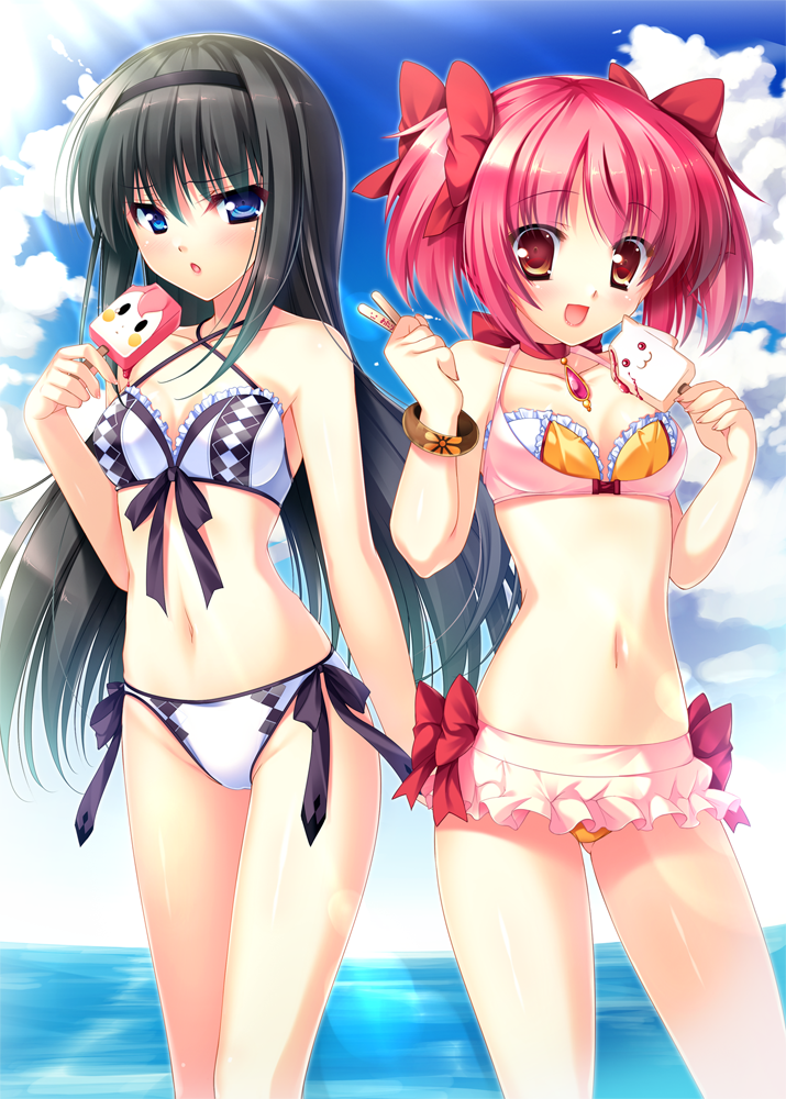 akemi homura, kaname madoka, kyubey, and charlotte (mahou shoujo madoka magica) drawn by futaori_arisa