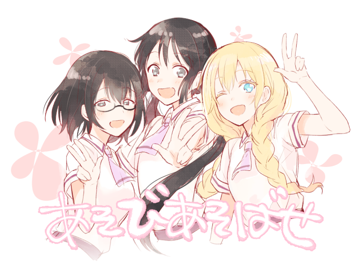 olivia, honda hanako, and nomura kasumi (asobi asobase) drawn by juugonichi_(wheeliex2)