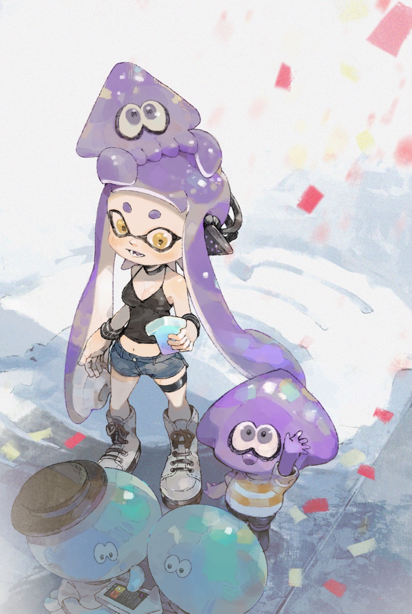 inkling player character, inkling girl, and jellyfish (splatoon) drawn by panchicchi_(pixiv_101958735)