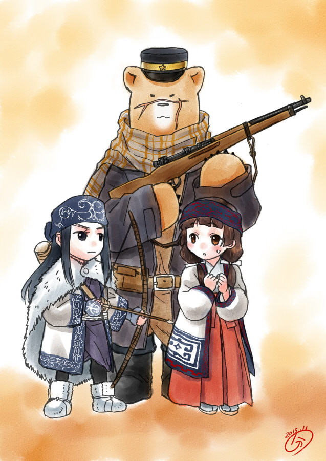 sugimoto saichi, asirpa, amayadori machi, and kumai natsu (golden kamuy and 1 more) drawn by buntaichou
