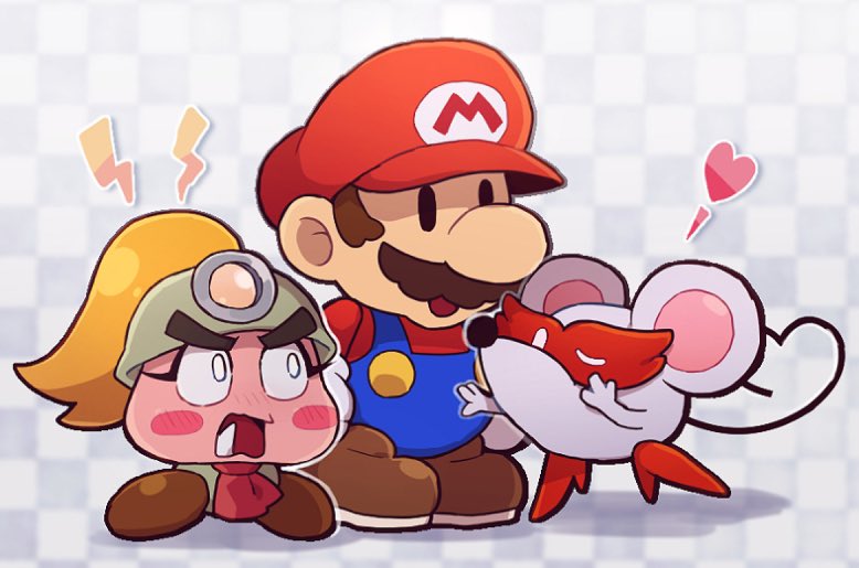mario, paper mario, goombella, and ms. mowz (mario and 2 more) drawn by chiimako