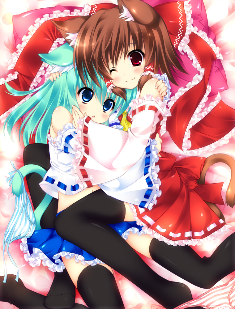 hakurei reimu and kochiya sanae (touhou) drawn by ooji_cha