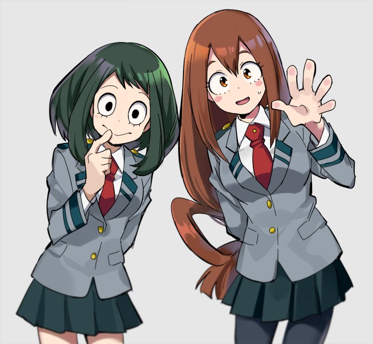 uraraka ochaco and asui tsuyu (boku no hero academia) drawn by jinno_(megacake)