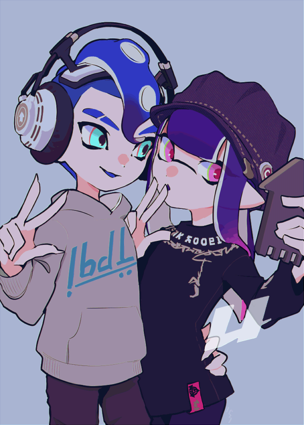 inkling player character, inkling girl, octoling player character, and octoling boy (splatoon) drawn by imaikuy0