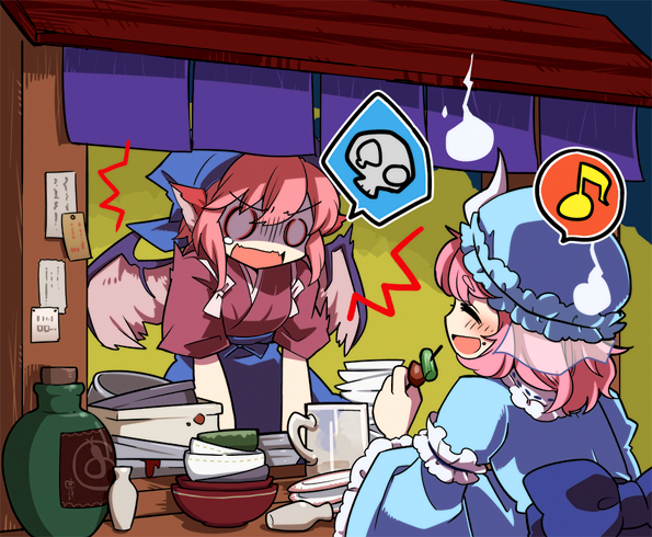 saigyouji yuyuko, mystia lorelei, and okamisty (touhou) drawn by inuinui