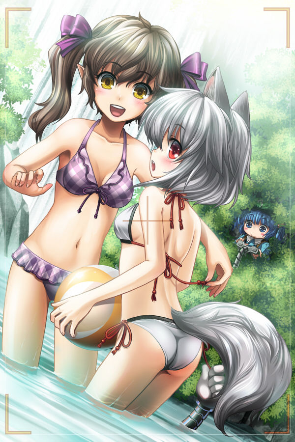 inubashiri momiji, kawashiro nitori, and himekaidou hatate (touhou) drawn by kei_kei