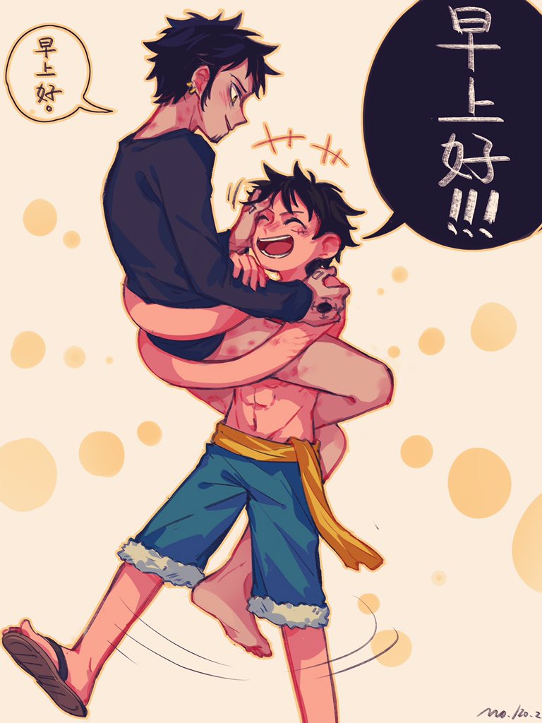 monkey d. luffy and trafalgar law (one piece) drawn by demorzel