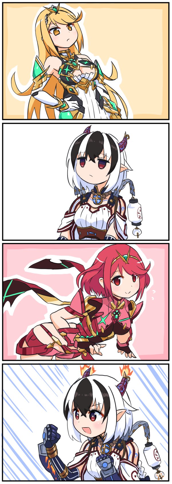 pyra, mythra, and crossette (xenoblade chronicles and 1 more) drawn by paskmel