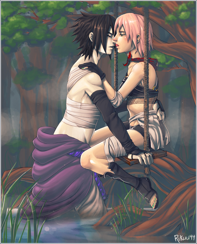 haruno sakura and uchiha sasuke (naruto) drawn by rikuu44