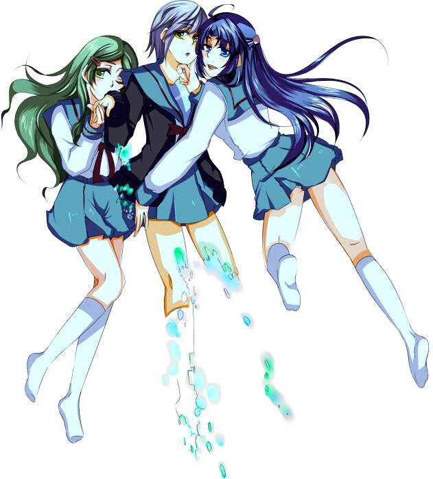 nagato yuki, asakura ryoko, and kimidori emiri (suzumiya haruhi no yuuutsu) drawn by soudesu_(pixiv)