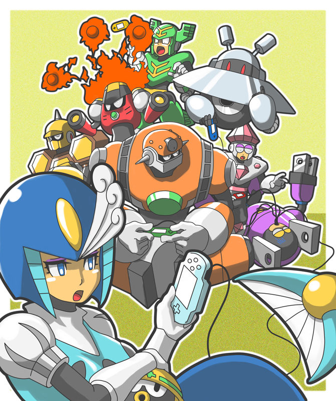 met, splash woman, tornado man, galaxy man, jewel man, and 4 more (mega man and 1 more) drawn by onoko