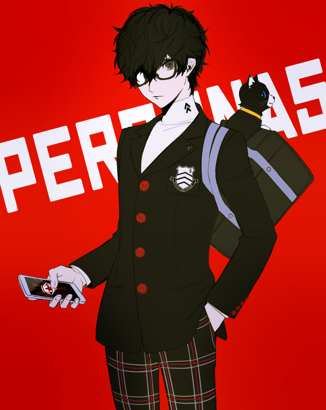 amamiya ren and morgana (persona and 1 more) drawn by mudo_on8