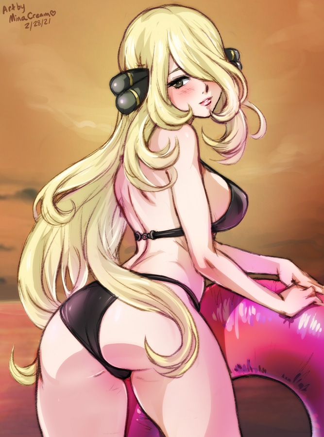 cynthia (pokemon and 1 more) drawn by mina_cream