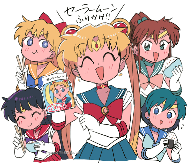 tsukino usagi, sailor moon, mizuno ami, aino minako, hino rei, and 5 more (bishoujo senshi sailor moon) drawn by tsubobot