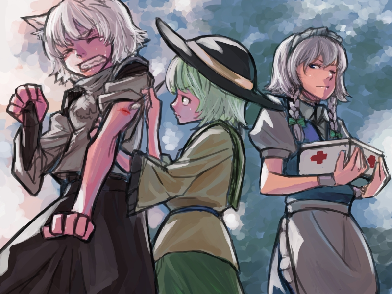 izayoi sakuya, komeiji koishi, and inubashiri momiji (touhou) drawn by bukimi_isan