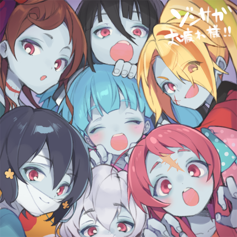 konno junko, minamoto sakura, mizuno ai, nikaidou saki, hoshikawa lily, and 2 more (zombie land saga) drawn by hiyo_kiki